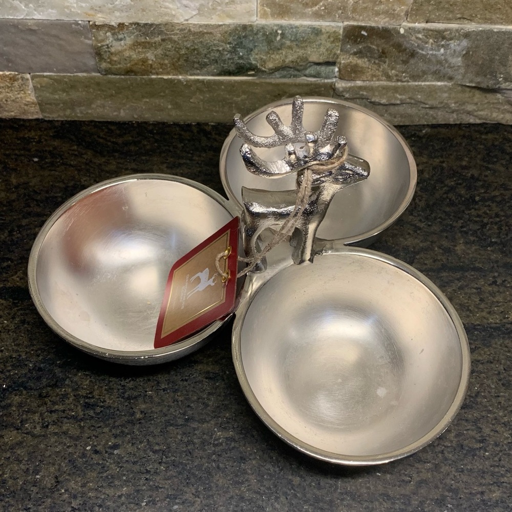 GARDENERS EDEN | Metal Reindeer Tri Bowl Server